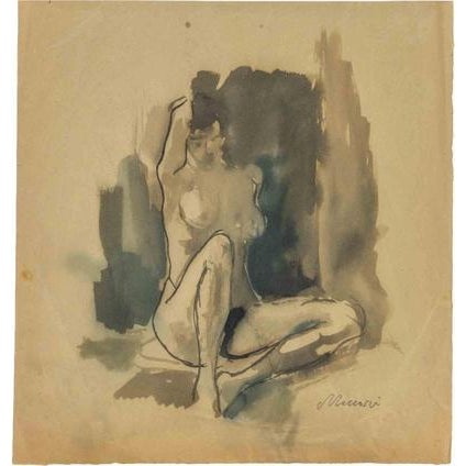 Watercolor drawing on paper realized by Mino Maccari in the mid-20th Century. Hand signed in pencil lower right. Very good...