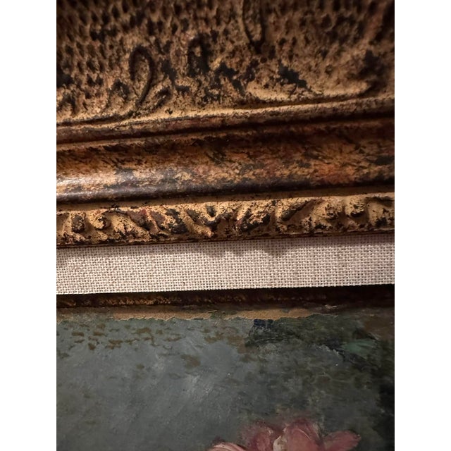 Baby Blue Antique French School Still Life Oil Painting of Fruit & Flowers, Late 19th–Early 20th Century For Sale - Image 8 of 10