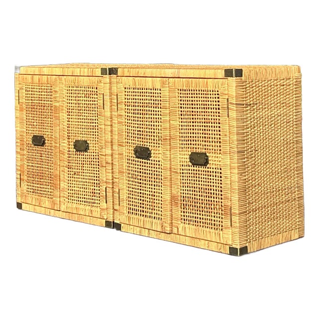 Vintage Coastal Woven Rattan Cabinets - A Pair For Sale