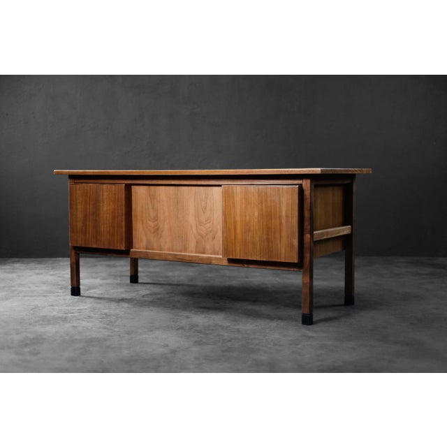 Wood Large Mid-Century Danish Modern Brown Teak Desk, 1960s For Sale - Image 7 of 18