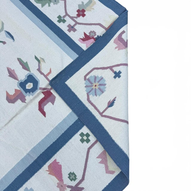 2000 - 2009 Oversize Handmade Indian Pastel Flatweave | Dhurrie Kilim | 12x17 For Sale - Image 5 of 6