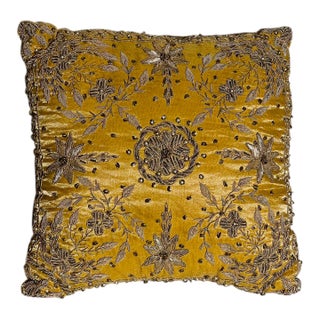 Vintage Marakesh Gold Thread Embroidered Pillow For Sale