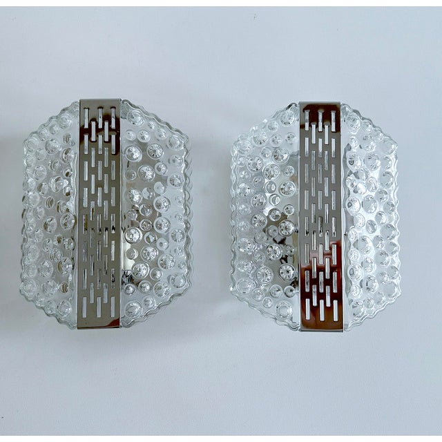 Mid-Century Modern Vintage Bubble Glass and Chrome Sconces, 1970s, Set of 2 For Sale - Image 3 of 18