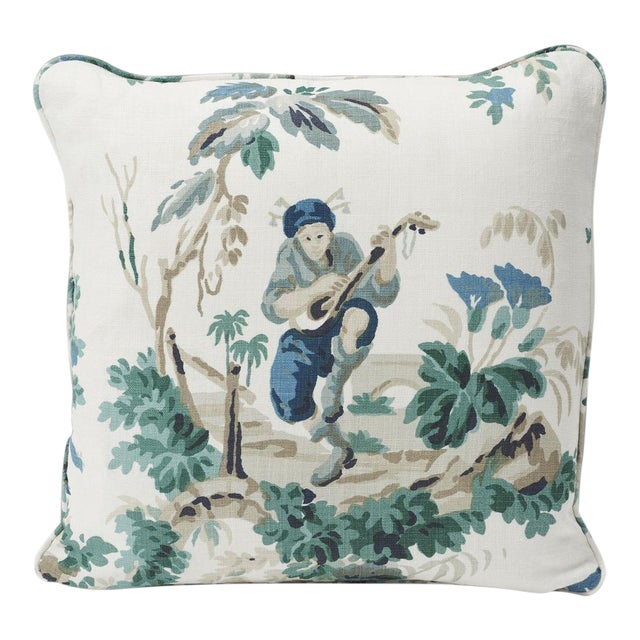 Schumacher Plaisirs De La Chine Linen Print Double-Sided Pillow For Sale
