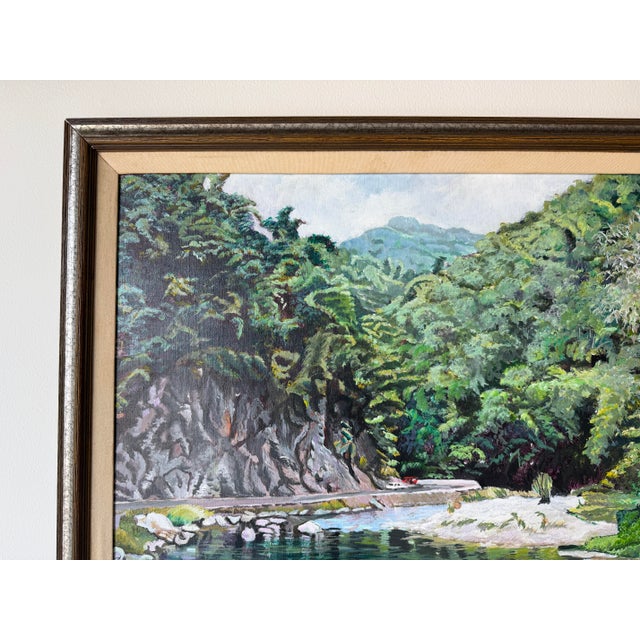 1970s Vintage Tropical River Landscape Oil on Canvas Painting, Framed For Sale In Miami - Image 6 of 12