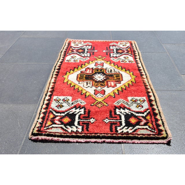 1950s Vintage Turkish Handmade Oushak Doormat Rug For Sale - Image 9 of 12