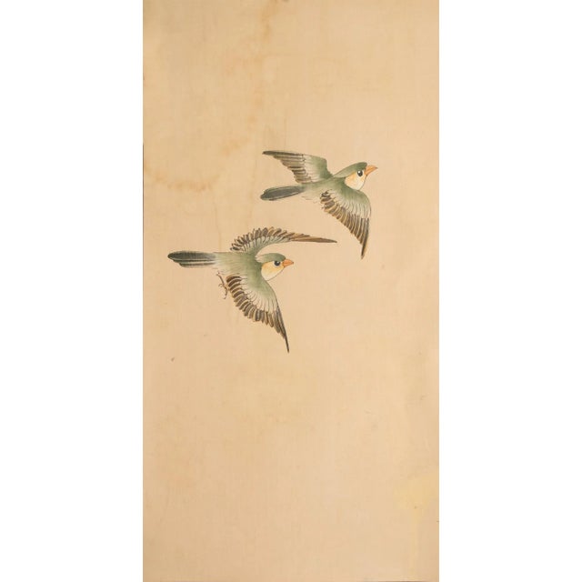 C. 1950s Vintage Chinese Watercolor Scroll Painting "Two Birds" on Silk For Sale - Image 9 of 9