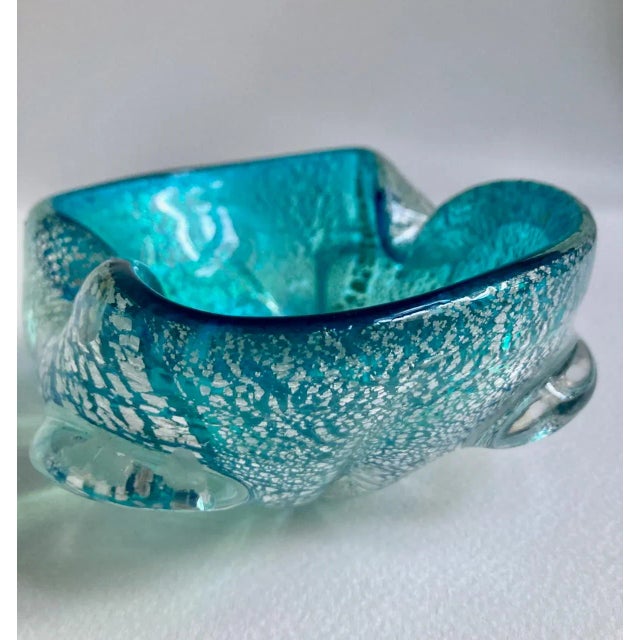 Turquoise Italian Mid Century Seguso Murano Attributed Turquoise & Silver Averturine Dish For Sale - Image 8 of 17