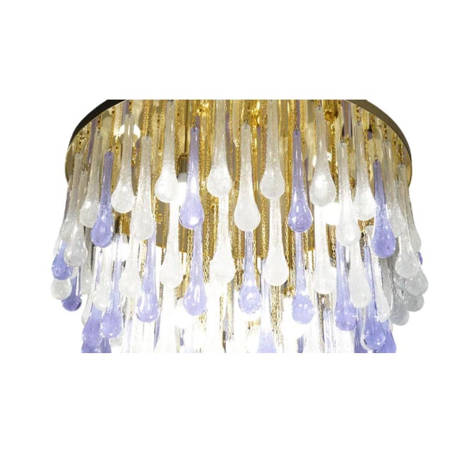 Italian Pulegoso & Alexandrite Glass Drop Flush Mount Chandelier by Franco Luce, 1980. For Sale - Image 3 of 6