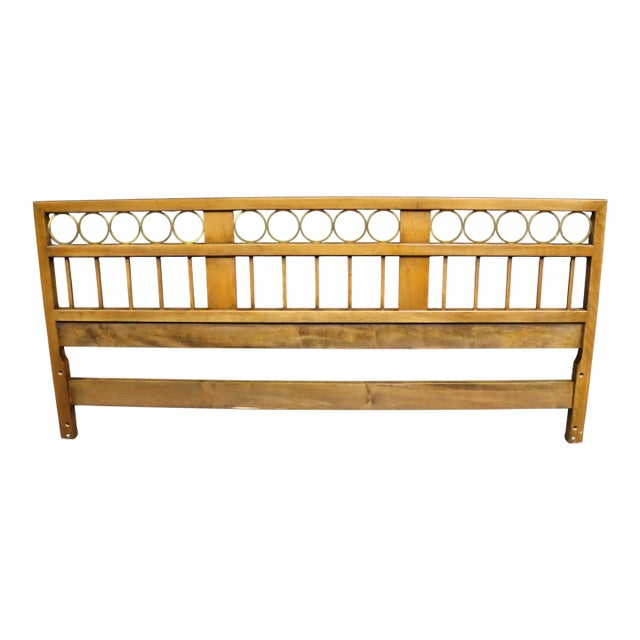 Baker Furniture Walnut and Brass Ring King Headboard For Sale
