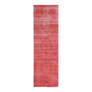 1970s Vintage Turkish Handmade Wool Cotton Red Runner Rug For Sale