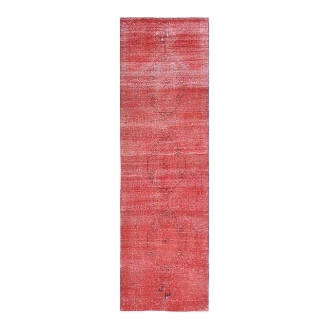 1970s Vintage Turkish Handmade Wool Cotton Red Runner Rug For Sale