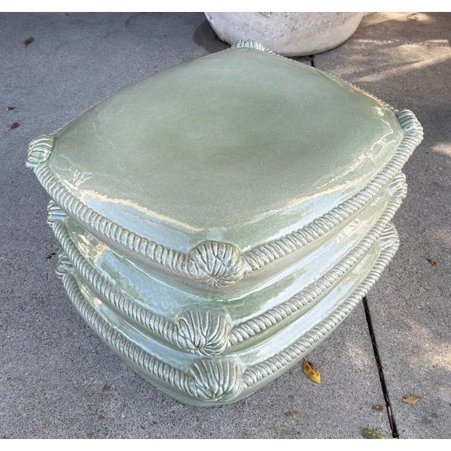 Chinese Celadon Green Terracotta Stacked Pillow Garden Stool or Table For Sale In Los Angeles - Image 6 of 6