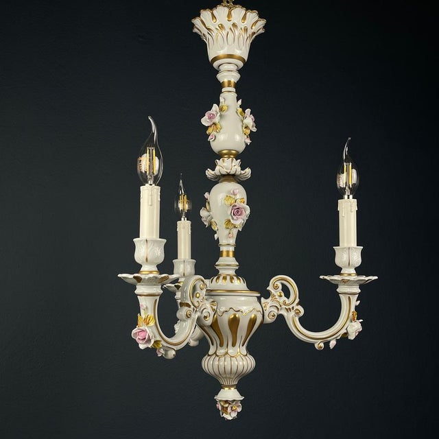 Vintage Capodimonte Porcelain 3-Arm Chandelier, Italy, 1940s For Sale - Image 10 of 14