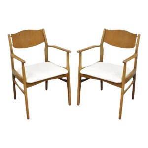Mid 20th Century Young Mfg Mid Century Danish Modern Walnut Teak Curved Dining Arm Chairs - a Pair