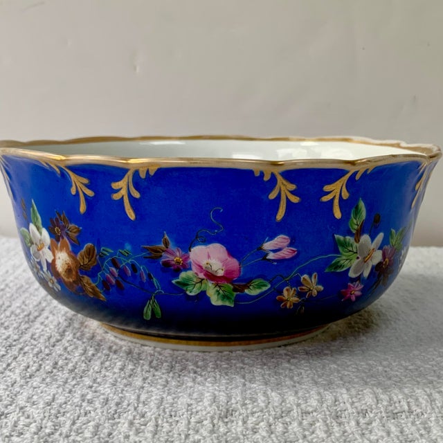 Neoclassical Antique Russian Gardner Porcelain Bowl, Cobalt Blue Floral, Gilt, Moscow, 7", C. 1880 For Sale - Image 3 of 17
