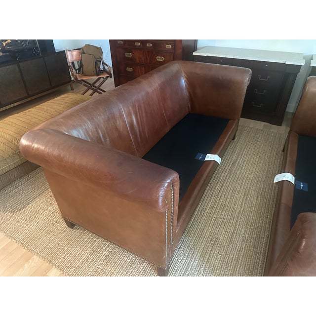 VIntage Pair of Ralph Lauren Home Brompton Leather Sofas-Cognac Leather, Nailhead Trim & Custom Upholstery For Sale - Image 10 of 17