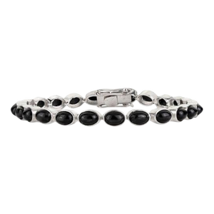 Natural Black Star Smooth Cabochon Gemstone Tennis Bracelet in 925 Silver