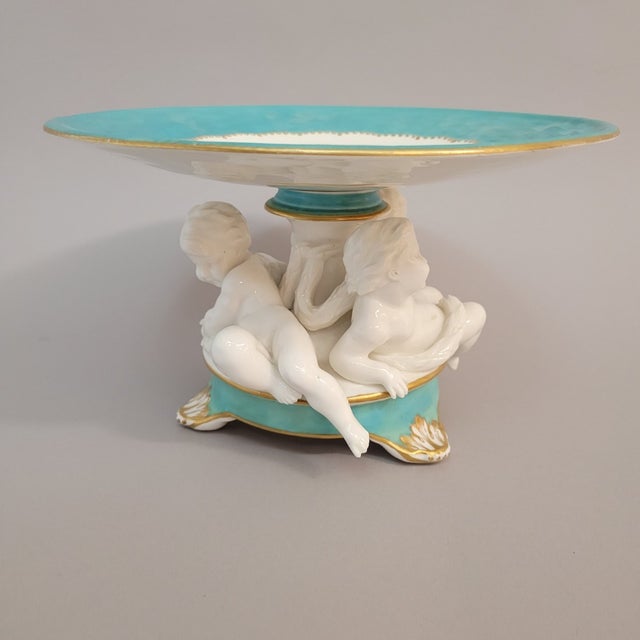 Vintage Continental Porcelain Cherub Compote Tazza With Turquoise Ground For Sale In Raleigh - Image 6 of 8