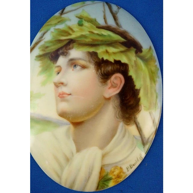 Beige Miniature Painted Porcelain Plaque with Dionysus and Apollo by Max P. Brodel, Germany, 1890s For Sale - Image 8 of 13
