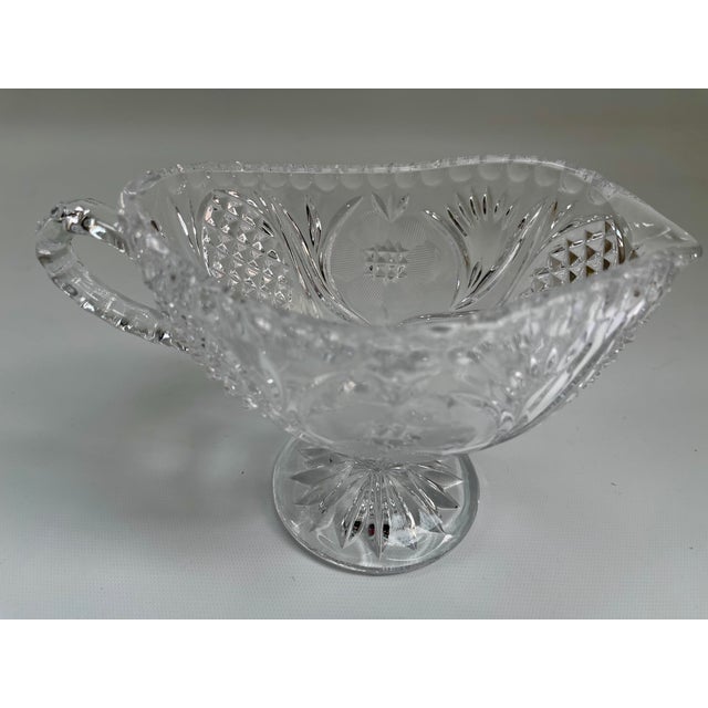Vintage Clear Crystal Etched Floral Gravy Boat For Sale - Image 9 of 9