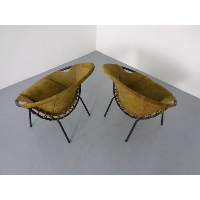 Black Olive Green Suede Balloon Chair from Lusch, Germany, 1960s For Sale - Image 8 of 16