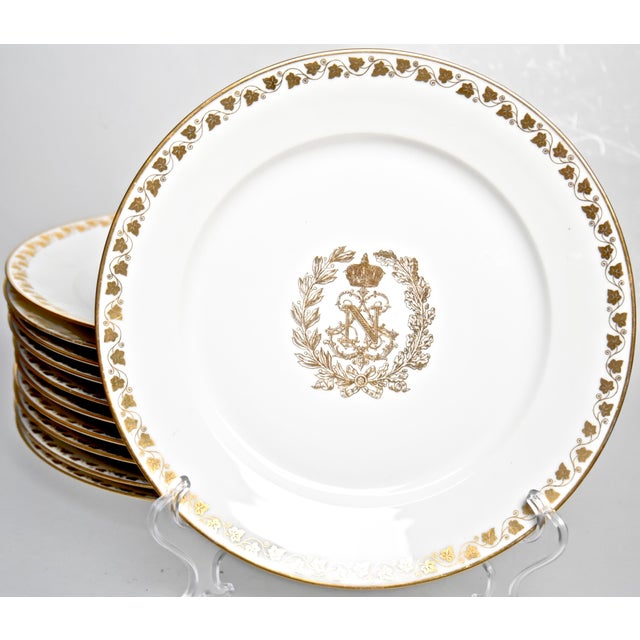Manufacture de Sevres Sevres Imperial 19th Century Napoleon III Gilded Dinner Plates - Set of 11 For Sale - Image 4 of 4