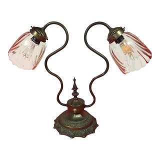 Vintage Art Nouveau Style Double Arm Brass Lily of the Valley Lamp For Sale
