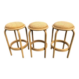 Set of Paul Frankl Style Rattan Bar or Counter Stools For Sale
