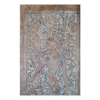 Vintage Hand-Carved Shiva Tandava Wall Panel – Indian Temple Barn Door Art 84x41 For Sale