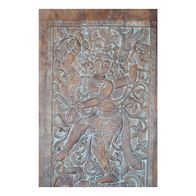 Vintage Hand-Carved Shiva Tandava Wall Panel – Indian Temple Barn Door Art 84x41 For Sale