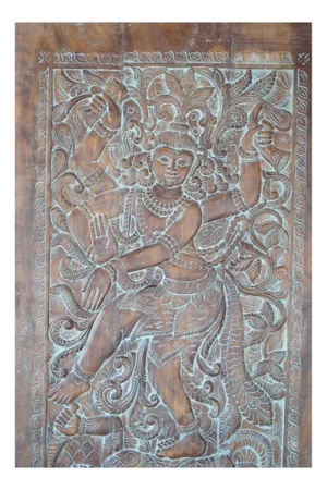 Vintage Hand-Carved Shiva Tandava Wall Panel – Indian Temple Barn Door Art 84x41