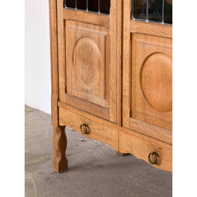 Mid-Century Modern Danish Oak Display Cabinet with Leaded Glass Doors, 1960s For Sale - Image 11 of 14