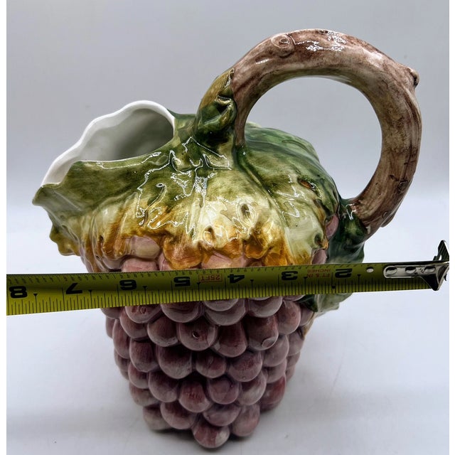 Mid-Century Modern Vintage Bassano Purple Grape Handpainted Italy Ceramic Majolica Pitcher For Sale - Image 3 of 5