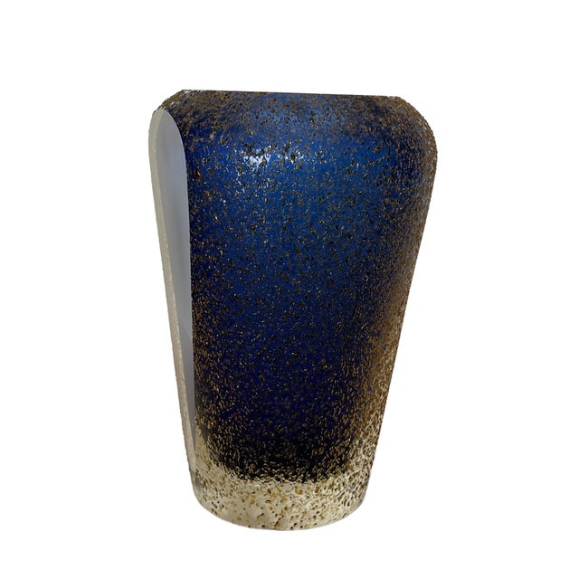 Mid-Century Modern Mid Century Modern Modern Cobalt Blue Glass Vase in the Style of Murano Alessandro Mandruzzato Sommerso Texture Glass For Sale - Image 3 of 14