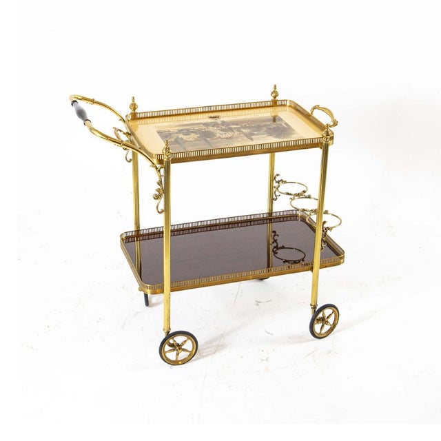Brass Serving Trolley with Removable Tray, 1950s For Sale - Image 6 of 11