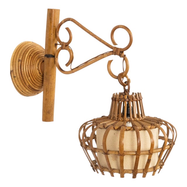 Mid-Century Modern Rattan and Bamboo Sconce Lantern, Italy, 1960s For Sale