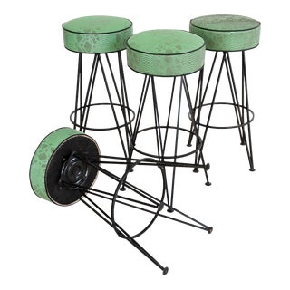 1960s Vintage Snakeskin Vinyl Wrought Iron Barstools - Set of 4 For Sale