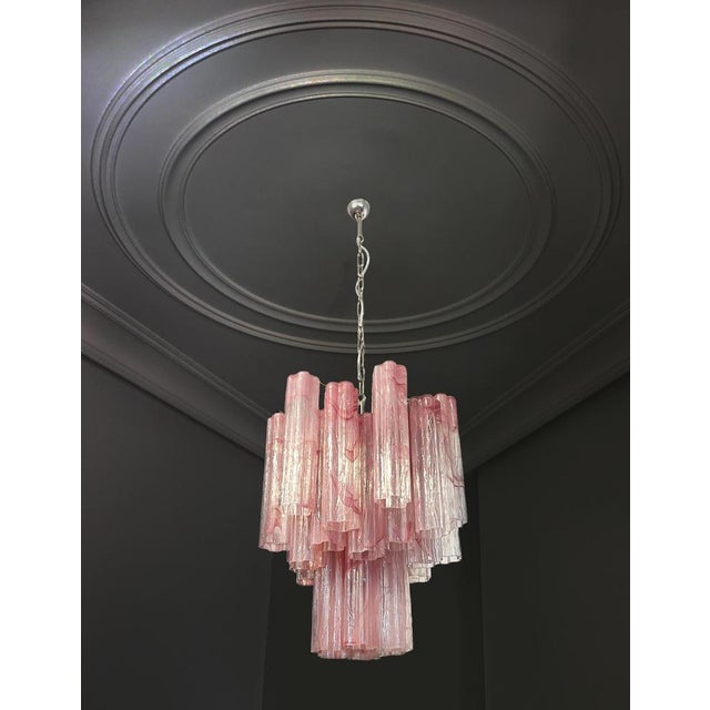 Glass Tube Chandelier with 30 Albaster Pink Glasses, 1990s For Sale - Image 4 of 16