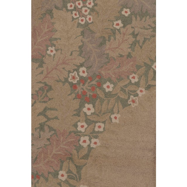 Antique 20th Century Hooked Rug in Taupe With Garden Wreath Design - Rug & Kilim For Sale - Image 9 of 11