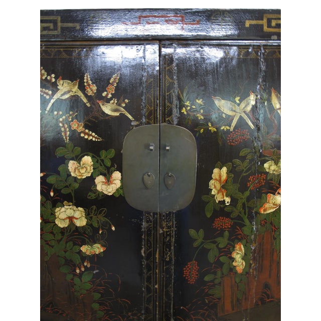 Wood Birds and Flower Antique Chinese Cabinet For Sale - Image 7 of 13