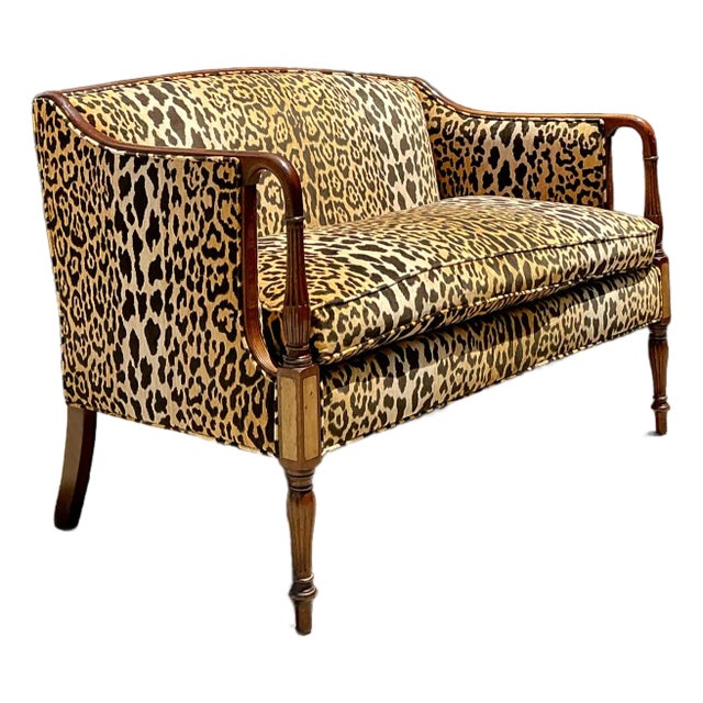 Vintage Regency Napoleon 111 Leopard Velvet Settee For Sale