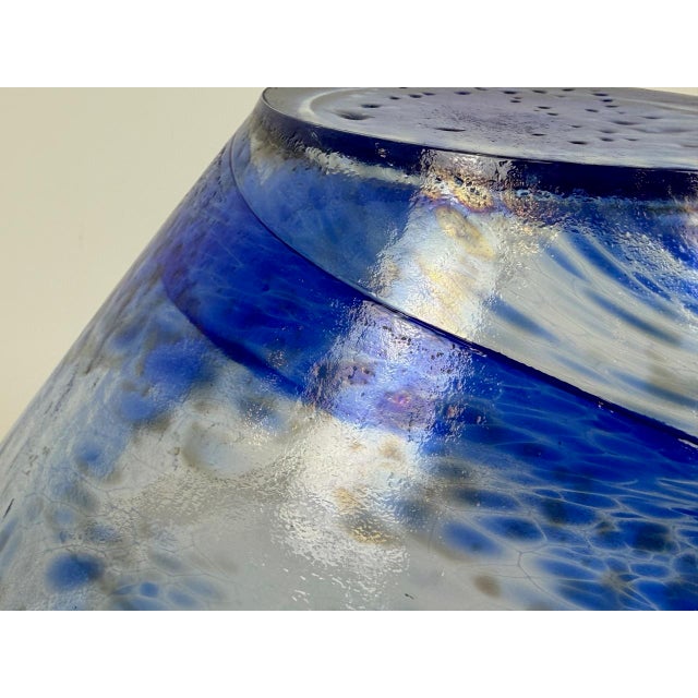 Large Vintage Conical Blue Glass Centerpiece Bowl, 1980s For Sale - Image 12 of 15