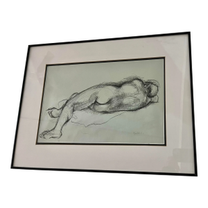 Vintage Gabriele Margules Titled Relaxing Charcoal Drawing of a Nude