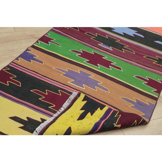 1970s Southwestern Geometric Natural Rainbow Colorful Striped Kilim Rug For Sale - Image 9 of 13