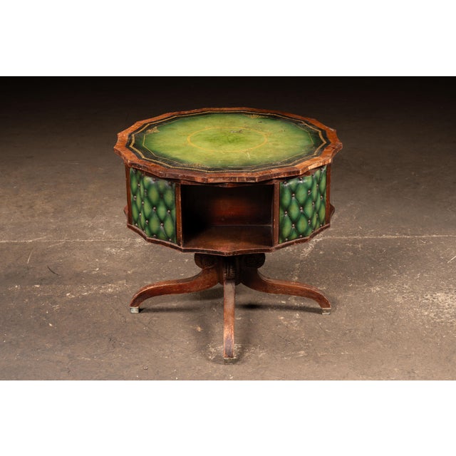 Victorian Late 19th Century Victorian Revolving Séance Table With Green Leather Top and Tufted Base For Sale - Image 3 of 14