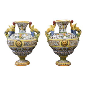 Pair of Large Antique Italian Majolica Urns