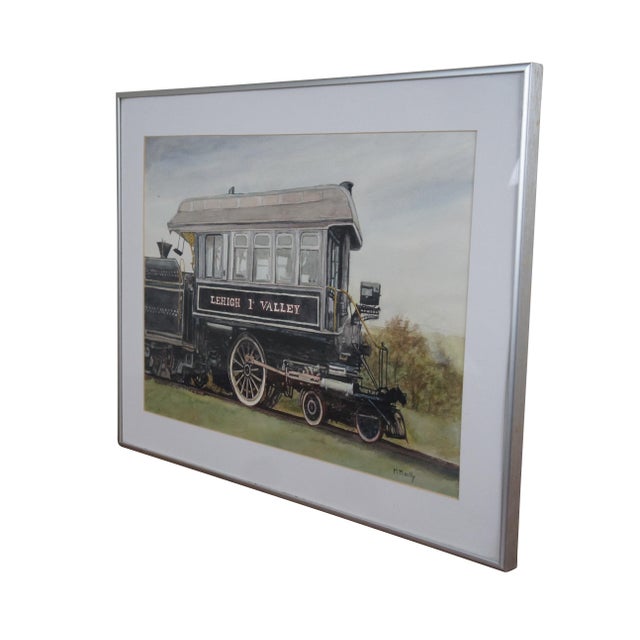 Modern Mid 20th Century Margaret Mailly Lehigh Valley Railroad Dorothy Train Inspection Watercolor Print, Framed For Sale - Image 3 of 12