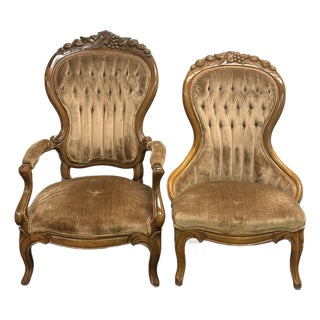 Late 19th Century Carved Victorian Walnut Parlor Chairs For Sale
