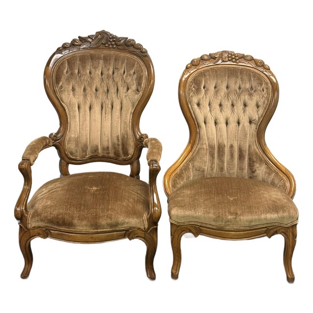 Late 19th Century Carved Victorian Walnut Parlor Chairs For Sale